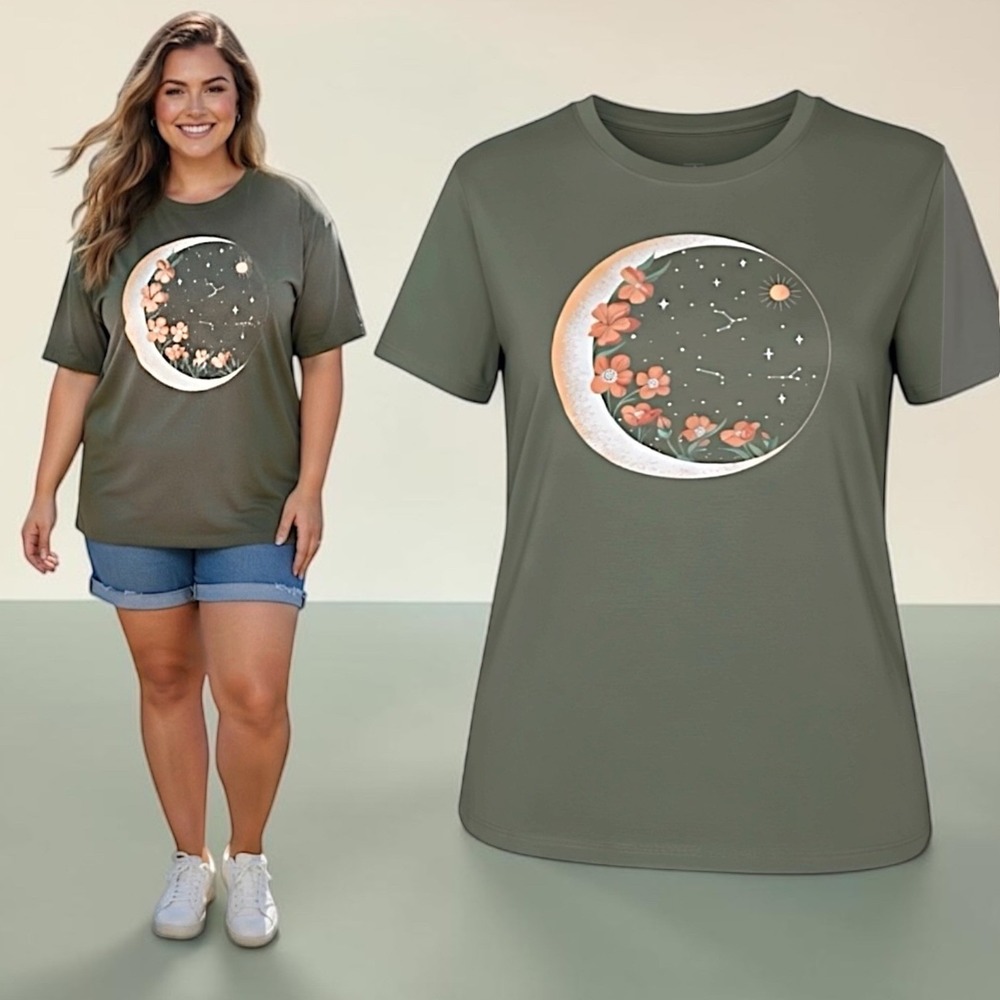 TORRID "Floral Moon" Classic Heritage Jersey Crew Tee NWT Size 1X‎
